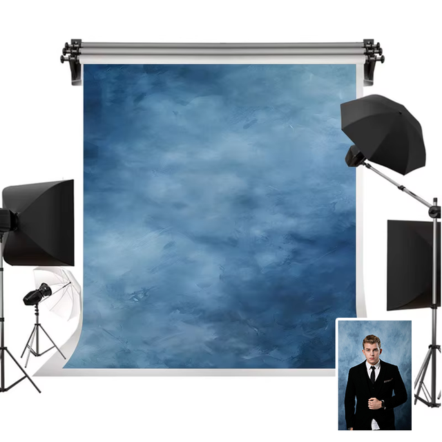 1.5m X 2m Blue Vintage Style Polyester Headshot Background for Studio Portrait Photography Oil Painting Style Backdrop