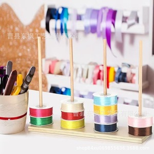Wooden Spool Rack <b>Desktop</b> 3 Layers Solid Wood Ribbon Yarn Holder For Cake Flower Shops - Product Image 1