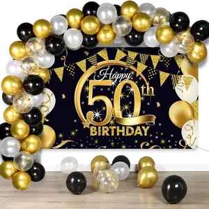 2023 Đen & Vàng Chủ Đề Bóng trang trí sinh nhật lần thứ 50 cung cấp trang trí kỷ niệm nền đen và vàng