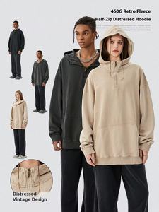 Sweat à capuche 100 % coton TL460, pull en molleton 460G pour l'automne et l'hiver avec bordure décorative zippée, coupe ample et motif uni - Product Image 4