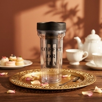 Bouteille d'eau en plastique portable à double couche avec couvercle poussoir créatif, infuseur à thé et café froid à boire directement