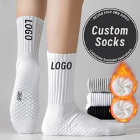 Chaussettes de sport en coton pur unisexe avec logo personnalisé, chaussettes épaisses en tissu éponge blanches pour l'automne et l'hiver, chaussettes absorbant la transpiration pour le basketball