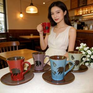 Tasses et soucoupes en céramique réactive écologiques de style rétro pour cadeaux d'affaires / Tasse et soucoupe géantes / Tasse à thé et soucoupe - Product Image 6