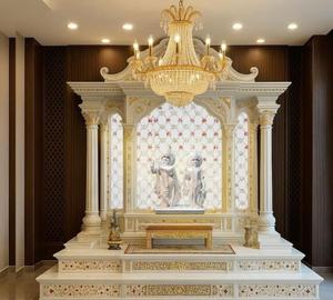 หิ้งพระหินอ่อนพรีเมียมแบบราชวงศ์ พร้อมรายละเอียดงานฝีมืออันประณีตและสถาปัตยกรรมวัดแบบดั้งเดิมที่หรูหรา - Product Image 3