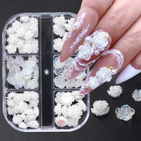 Kit de Breloques pour Ongles TSZS 2026, Fleurs de Camélia 3D Blanches Mixtes, Perles et Chaînes Métalliques, Décoration d'Ongles en Résine Style Français Élégant