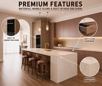 Ensemble d'armoires de cuisine modernes et minimalistes KEJIA avec îlot cascade, armoires de cuisine modulaires en bois grainé de luxe pour maison et appartement