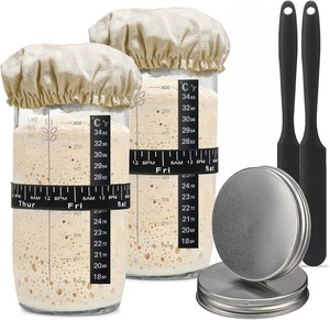 Komple aksesuarları ile 34 oz cam sourglass başlangıç kavanoz kiti yeniden kullanılabilir Sourdough ekmek pişirme malzemeleri