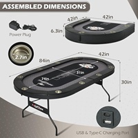 REAHOISY Table de Poker Texas Hold'em Pliable pour 10 Joueurs avec Lumière LED, 2 Ports USB, 2 Ports Type-C, Porte-Gobelets et Rebords Rembourrés, Couleur Noire
