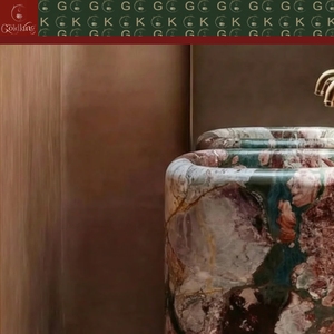 Lavabo sur pied en marbre rose quatre saisons GOLDKING pour hôtel de luxe, avec veines vertes rose pâle, OEM - Product Image 6