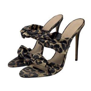 Custom Women's Double Knot Straps Outdoor High Heels Mules Stiletto Satin Spring Summer Pumps Bling Glitter Thin Heel <b>Shoes</b> - Product Image 4