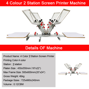 Screen Printing Equipment 4 Color 2 Station Silk Screen Printing Press Machine