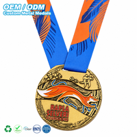 Médaille Souvenir Personnalisée Thème Animal en Alliage de Zinc, Finition Émail Or Vieilli, pour Récompense d'Événement de Défi en Plein Air