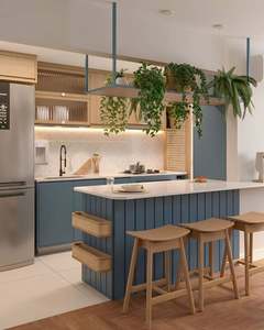 Personnalisation de meubles sur mesure, style moderne, frais et chaleureux, pour villas/grands espaces, design îlot, armoires ouvertes, rangement complet - Product Image 1