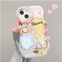 Housse de téléphone portable en TPU pour Iphone X Xr Xs 11 12 13 14 15 16 Pro 17 Creative Flower Print Invisible Double Holder Wave Edge