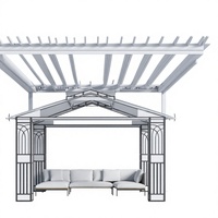 Pergola moderne en alliage d'aluminium motorisée à toit à pignon pour patio extérieur, jardin, cour arrière avec canapé modulaire