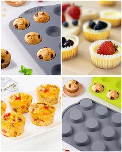 Famille 12 tasses moules ronds en silicone pour Muffin Cupcake Biscuit gâteau plateau de cuisson antiadhésif four amical ustensiles de cuisson OPP sac emballage - Product Image 5