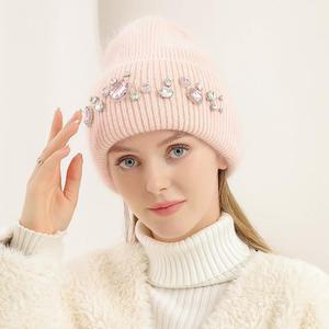 หมวกถักนิตติ้งหนาอบอุ่นของผู้หญิงเพชรสดใสฤดูใบไม้ร่วงและฤดูหนาว - Product Image 4