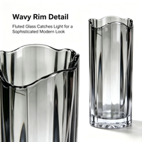 Vase en verre à bord ondulé cannelé, 30 cm de haut, ouverture de 11,5 cm, vase de table moderne pour fleurs fraîches ou séchées, décoration de la maison, mariage, cadeau