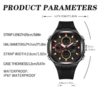 BINBOND D109 Jam Tangan Kuarsa Digital Pria dengan Layar Ganda, Tampilan Kalender, Jarum Bercahaya, Tahan Air 3BAR, Tali Silikon