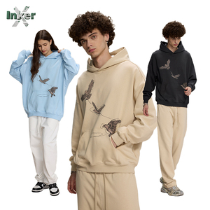 Sudadera con Capucha de Felpa Transpirable de Secado Rápido con Bordado de Tinta Blanca Estilo Americano para <span class=keywords><strong>Hombre</strong></span> y Mujer, Corte Regular/Oversize, Colección Año Nuevo 2025 - Product Image 6