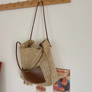 Sacs fourre-tout tissés en gros pour femmes, <span class=keywords><strong>sac</strong></span> à <span class=keywords><strong>bandoulière</strong></span> simple, grande capacité, <span class=keywords><strong>sac</strong></span> de shopping pliable, sacs de voyage et de plage - Product Image 3