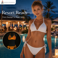 Op maat gemaakte glow-in-the-dark bandeau bikini, UV-absorberende, lichtgevende badkleding, 2-delige set, dierenprint paisley patroon, 100% nylon, OEM ODM