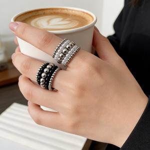 Retro Multi Layer Ball Natural Round Pearl Cocktail <b>Ring</b> for Party Unisex Fashion Jewelry - Product Image 5