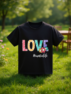T-shirt da donna taglie forti con stampa Love Blessed, girocollo, manica corta, design geometrico casual, 100% cotone, primavera estate - Product Image 2