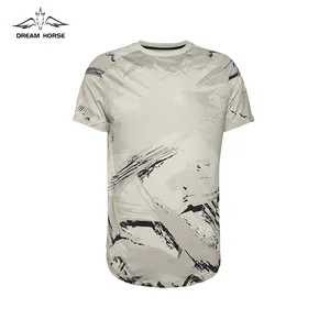 AiNear wholesale custom label logo design oem & odm short sleeve all over printed men's polyester curved hem scallop t-shirt