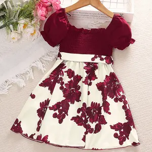 3-7 anni estate abito Casual manica A sbuffo collo quadrato con volant floreale Patchwork una linea principessa ragazze abiti da ragazza fiore