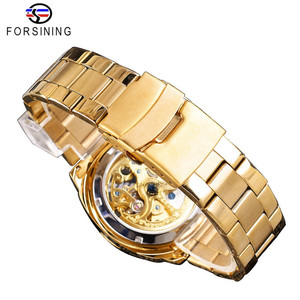 Forsining moda Retro completo de oro luminosa de las manos de los hombres huecos esqueleto relojes mecánicos automáticos - Product Image 5