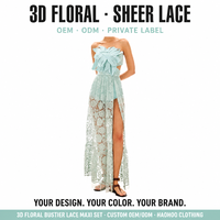 Gaun Maxi Wanita Tanpa Tali Model Bunga Laser Cut dengan Belahan Paha, Renda Floral Transparan, dan Detail Scallop untuk Pesta, Grosir Kustom, Produsen OEM