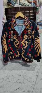 Top Suzani Embroidered Knitted Velvet Bomber Jacket Boho Reversible Letter Detail Vintage Hippie Winter Warm Eco-Friendly - Product Image 4