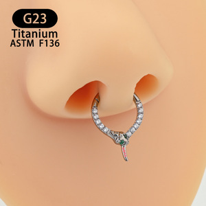 Anneau de nez en zircon serpentin, titane G23 ASTM F136, 8 mm, bijoux de piercing sans soudure - Product Image 2