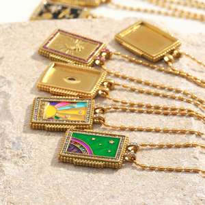 Set di Collane a Catena Dorata Dreamidea con Ciondolo Quadrato Smaltato Gioielli Boho Chic da Festival Accessorio Trendy di Tendenza per Donna - Product Image 2