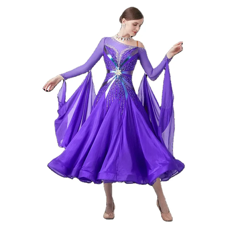 فستان جديد للراقصة مخصص بالمعايير الدولية B-23063 فستان راقصة عالي الجودة من الحرير اللؤلؤي للبيع