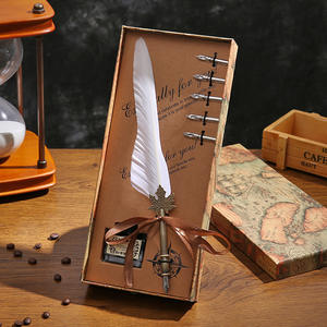 Stylo plume rétro européen avec manche en cuivre et ornement <span class=keywords><strong>feuille</strong></span> d'érable, coffret cadeau personnalisé avec 5 pointes et encre - Product Image 4