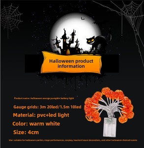 Guirnalda de Luces LED de Calabaza con Cara Sonriente, Estilo Moderno, Color Blanco Cálido, Decoración para Fiesta de Halloween, Luces de Colores, 3m - Product Image 6