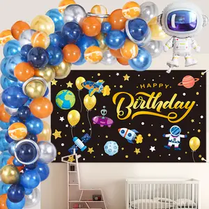 Nicro personalizzato cartone animato blu astronauti razzi stagnola palloncini in lattice bambini ragazzi spazio esterno tema festa di compleanno Decor forniture