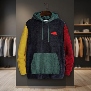 เสื้อฮู้ดบุขนแกะผู้ชาย ทรงโอเวอร์ไซส์ สีสันตัดกัน ดีไซน์พิมพ์ลายพัฟฟ์ มีกระเป๋าหน้า ใส่สบายๆ สำหรับฤดูหนาว - Product Image 3