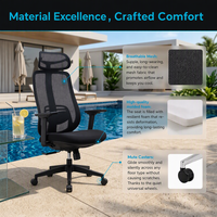 Chaise de bureau ergonomique en maille avec siège et dossier en maille, chaise pivotante pour ordinateur, pour un flux d'air maximal et un confort frais