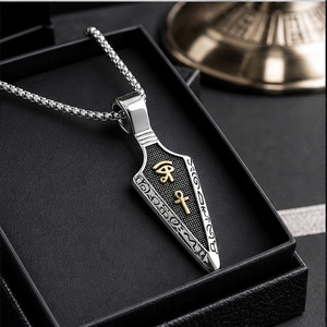 yunnique Horus Eye Ankh Spearhead <b>Titanium</b> Steel Pendant Men's Necklace Stainless Steel Geometric Design Gift Jewelry - Product Image 3