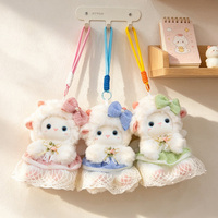 Pendentif en peluche agneau multicolore, poupée en peluche mouton avec robe en dentelle et nœud décoratif, porte-clés en peluche, vente directe d'usine, vente en gros