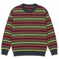 Pull en tricot à col rond pour homme, rayures horizontales multicolores, manches longues, poignets côtelés, tricot épais et chaud pour l'automne et l'hiver, OEM ODM