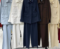 Ensemble Abaya Islamique Modeste R-803 avec Poches à Cordon, Polyester Respirant, Style Dubaï, Pantalon Couleur Unie