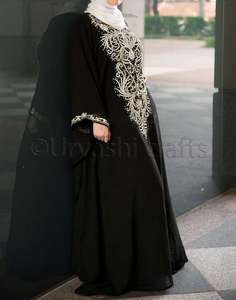 Designer <b>Black</b> <b>Kaftan</b> Abaya Fashion Sliver Beaded Long Sleeves Moroccan Islamic <b>Kaftan</b> - Product Image 3