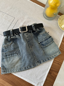 Girls Summer Korean Style Denim Short <b>Skirt</b> Children's Korean Style Retro <b>Skirt</b> With Belt - Product Image 5