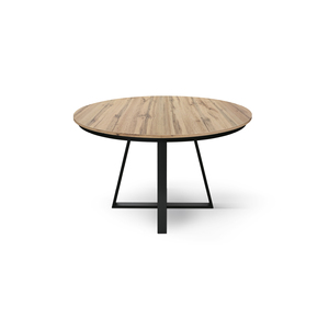 Dafne Round Extendable <b>Table</b> 120-170 Cm <b>Rustic</b> Oak Melamine Top Iron Base Indoor Use - Product Image 1