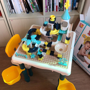 Los niños aprenden escritorio multifuncional bloque de construcción de serie bolas embudo tobogán juguetes <span class=keywords><strong>mega</strong></span> bloques con silla - Product Image 4