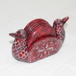 Juego de posavasos de pato de mármol rojo hechos a mano con soporte |   Posavasos de Piedra Natural Ecológicos, Modernos y de Lujo para Uso en el Hogar y Hoteles - Product Image 1
